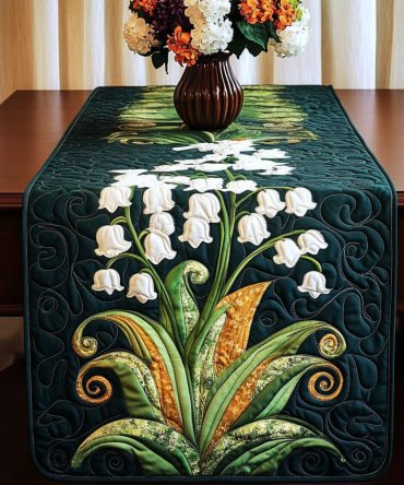 White Lily Grace Quilted Table Runner