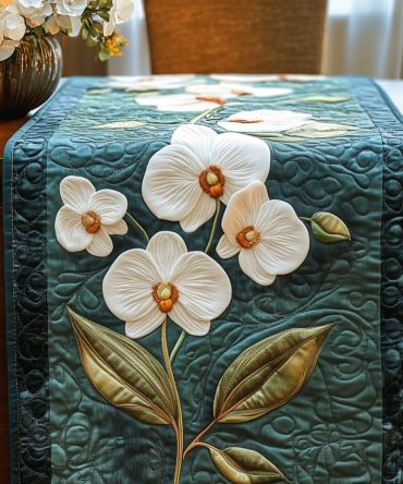 White Orchid Elegance Quilted Table Runner