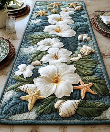White Serenity Quilted Table Runner