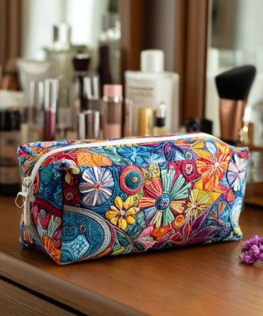 Wildflower Whimsy Quilted Makeup Bag