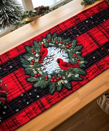 Winter Cardinal Glory Quilted Table Runner
