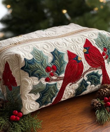 Winter Cardinal Quilted Makeup Bag