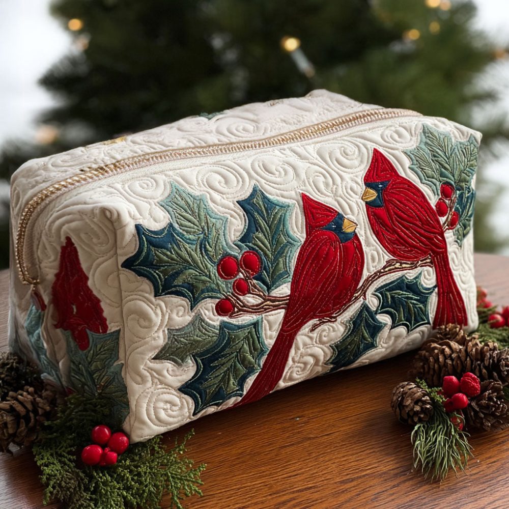 Winter Cardinal Quilted Makeup Bag