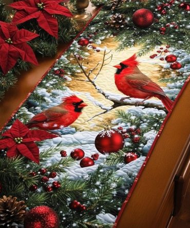 Winter Cardinal Quilted Table Runner