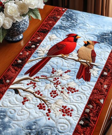 Winter Cardinals Quilted Table Runner