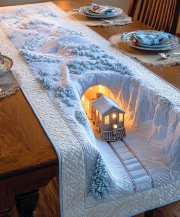 Winter Express Train Quilted Table Runner