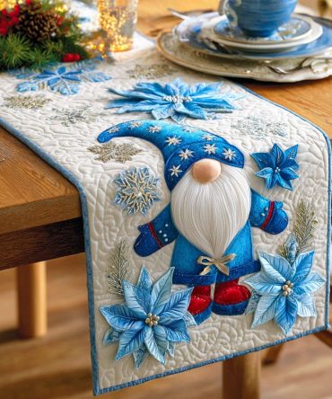 Winter Gnome Glow Quilted Table Runner