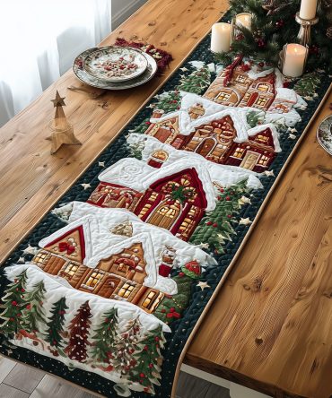 Winter Houses Quilted Table Runner