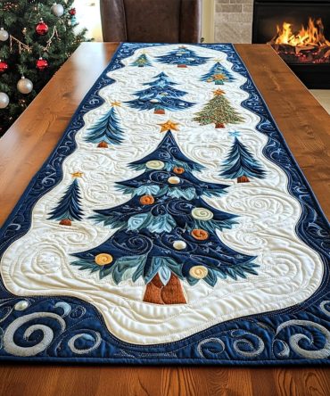Winter Pine Forest Quilted Table Runner