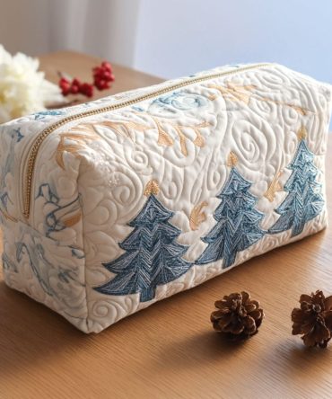 Winter Pine Quilted Makeup Bag