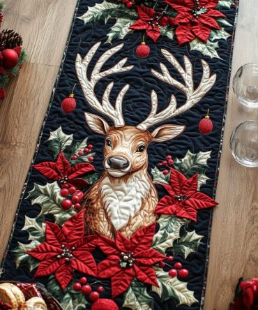 Winter Reindeer Majesty Quilted Table Runner