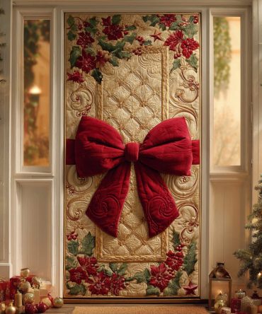 Winter Ribbon Glow Quilted Door Cover