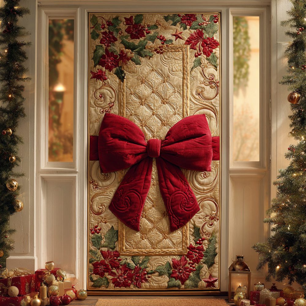 Winter Ribbon Glow Quilted Door Cover