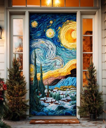 Winter Sky Whirl Quilted Door Cover