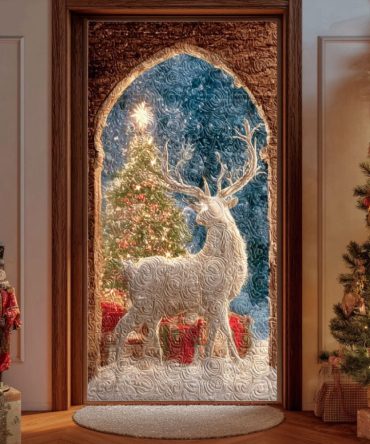 Winter Starlit Deer Quilted Door Cover