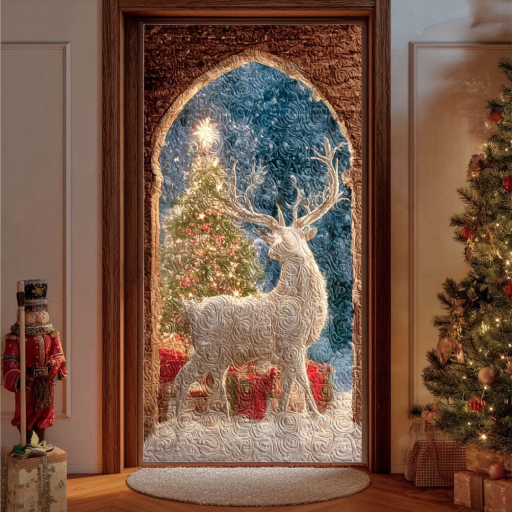 Winter Starlit Deer Quilted Door Cover