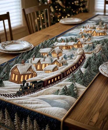 Winter Train Magic Quilted Table Runner