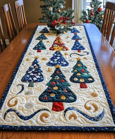 Winter Wonderland Trees Quilted Table Runner
