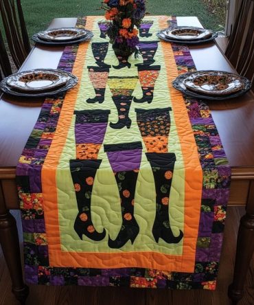 Witches Boots Halloween Quilted Table Runner