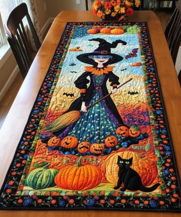 Witchy Halloween Quilted Table Runner