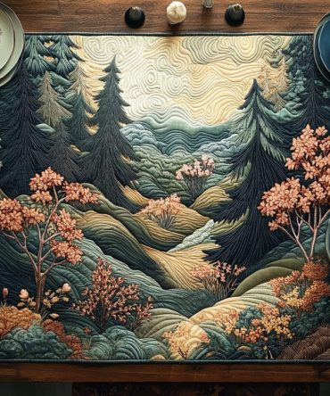 Woodblock Japanese Alpine Quilted Table Runner