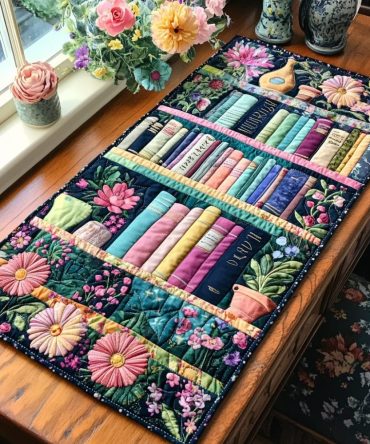 Wooden Bookshelf Quilted Table Runner