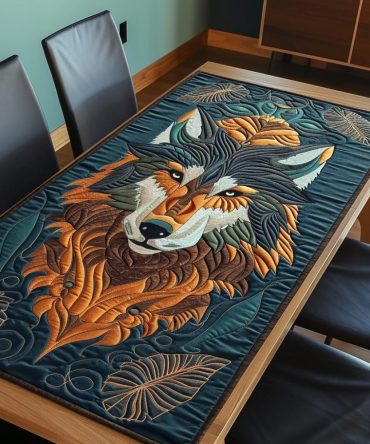 Woodland Majesty Wolf Quilted Table Runner