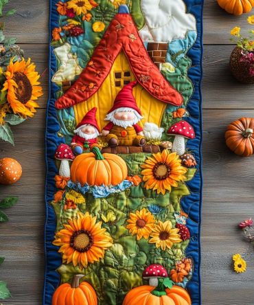 Woodland Gnome Trail Quilted Table Runner
