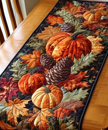 Woodland Pumpkin Patch Quilted Table Runner