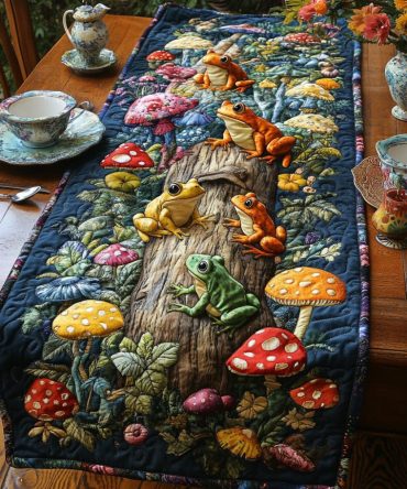 Woodland Wonder Frogs Quilted Table Runner