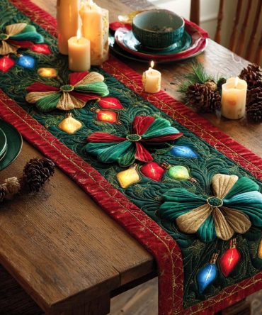 Xmas Lights Quilted Table Runner
