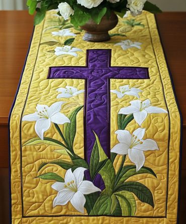 Yellow Cross Lilies Quilted Table Runner