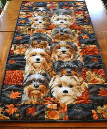 Yorkie Fall Harvest Quilted Table Runner
