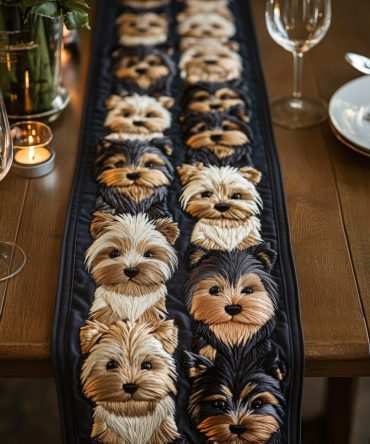 Yorkie Row Quilted Table Runner