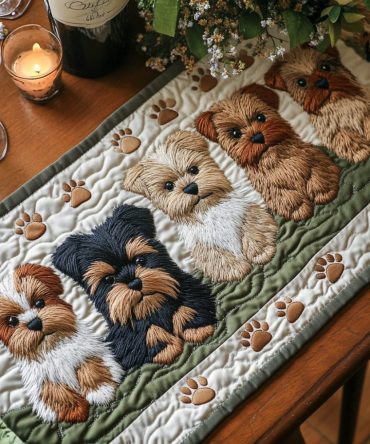 Yorkie Snooze Quilted Table Runner