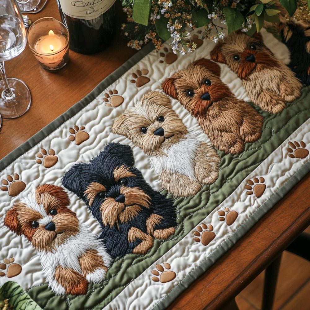 Yorkie Snooze Quilted Table Runner