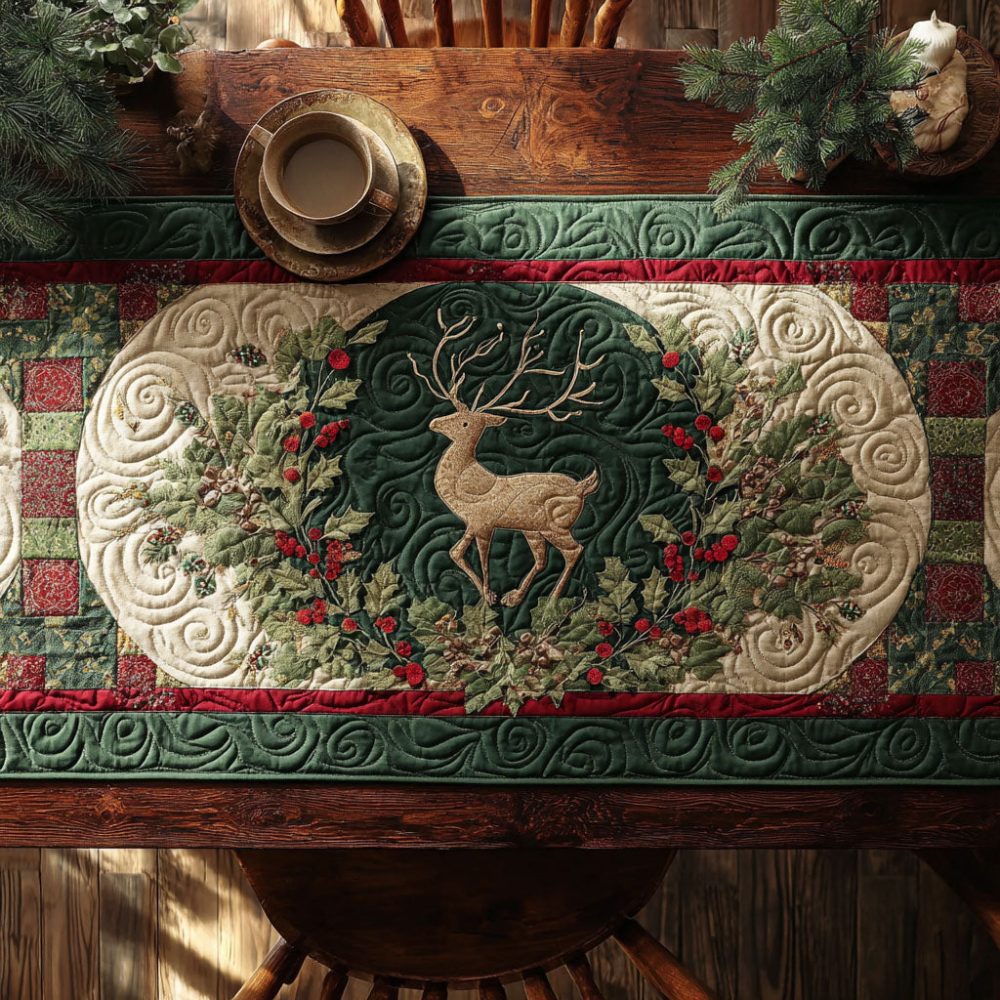 Yuletide Deer Quilted Table Runner