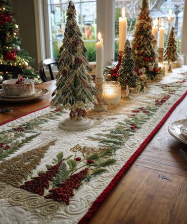 Yuletide Trees Quilted Table Runner