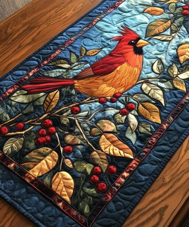 Golden Cardinal Quilted Table Runner