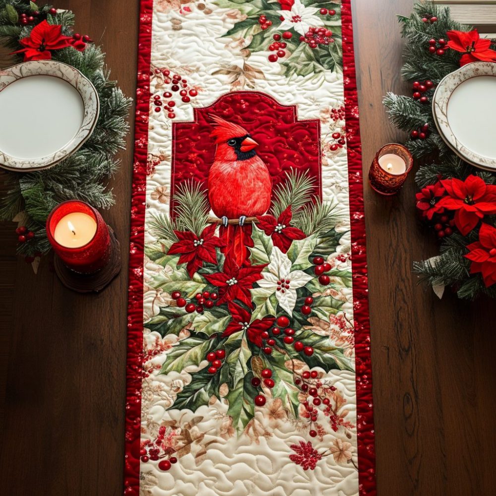 Redbird Elegance Quilted Table Runner