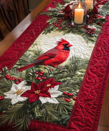 Festive Cardinal Quilted Table Runner