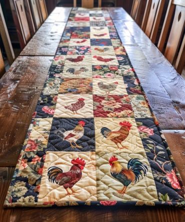 Poultry Patchwork Quilted Table Runner