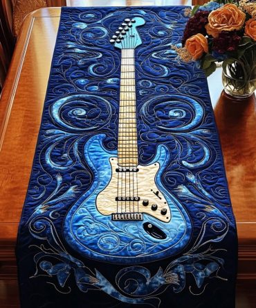 Midnight Blue Strings Quilted Table Runner