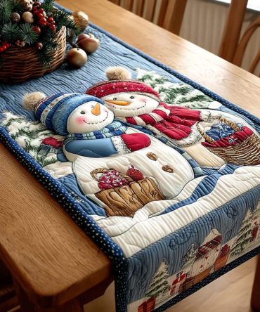 Frosty Love Story Quilted Table Runner