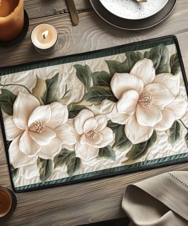 Delicate Bloom Quilted Placemat — Subtle Floral Table Mat In Soft Pastels, Premium Cotton Blend, Machine Washable & Lightweight Everyday Use