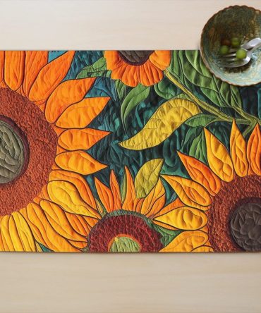 Artistic Sunflower Quilted Placemat — Bold Sunflower Print for Bright Tables, Stain-Resistant, Insulating & Machine Washable