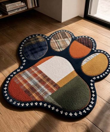 Modern Abstract Mosaic Paw-Shaped Custom Area Rug — Plush Non-Slip Pet-Friendly Floor Mat In Multiple Sizes