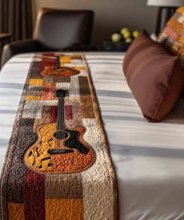 Acoustic Dream Quilted Bed Runner — Soft Patterned Bed Scarf For Cozy Bedrooms, Lightweight Cotton-Blend Accent With Reversible Design