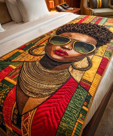 Afro Luxe Queen Quilted Bed Runner — Queen-Size Handcrafted Textile Accent With Bold African Motifs, Premium Cotton, Ethnic Bedroom Accent