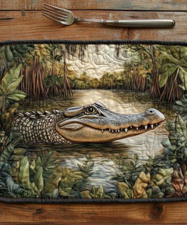 Alligator National Park Quilted Placemat — Bold Wildlife Cotton Table Mat for Themed Dining, Rustic Kitchens & Outdoor Entertaining